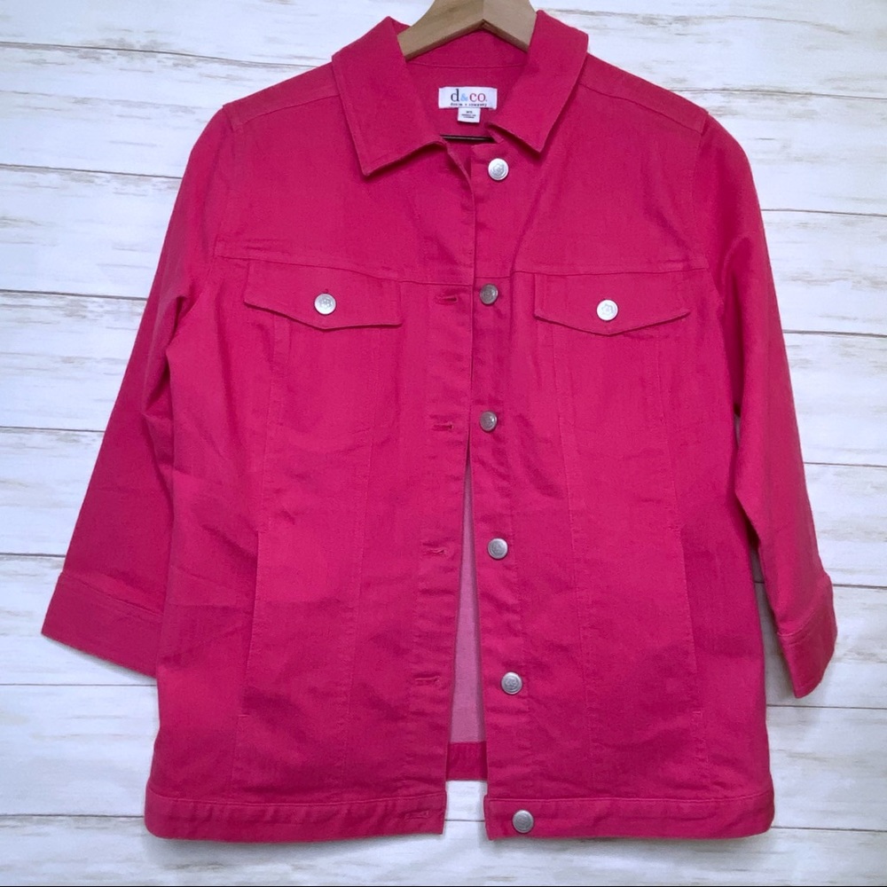 Denim & Co. Pink Jean Jacket 3/4 Length Sleeves Size XSmall